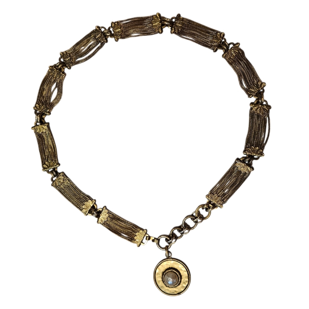 RARE 70s CHANEL Vintage Hammered Gold Multi-Strand Belt with Gripoix Pearl w/COA